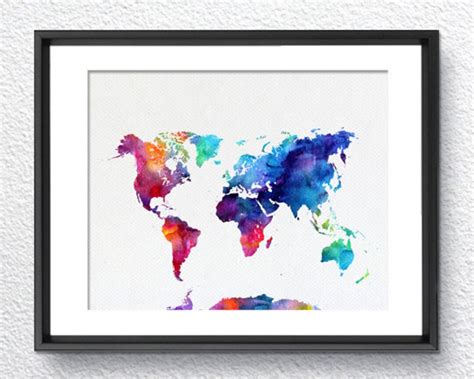 World Map, Watercolor Print, Art Print, Wall Art Poster, Wall Decor, Art Home Decor, Wall ...