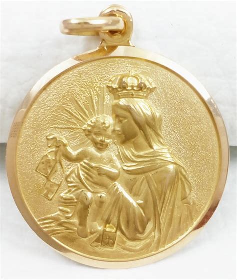 18 kt yellow gold scapular medal Our Lady of Mount Carmel/Sacred Heart – 2.5 cm - Catawiki