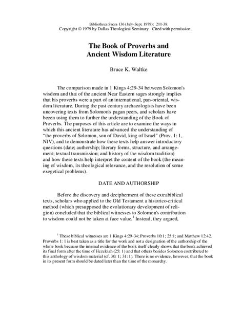 (PDF) The Book of Proverbs and Ancient Wisdom Literature | Armando Freyre - Academia.edu