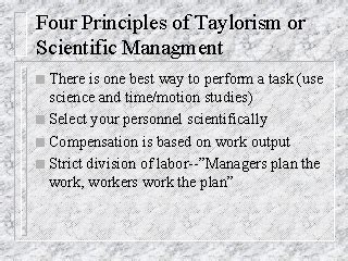 Four Principles of Taylorism or Scientific Managment