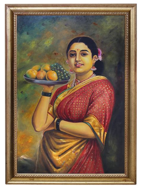 Madri or The Maharashtrian Lady with Fruits | Raja Ravi Verma Oil Painting | Exotic India Art