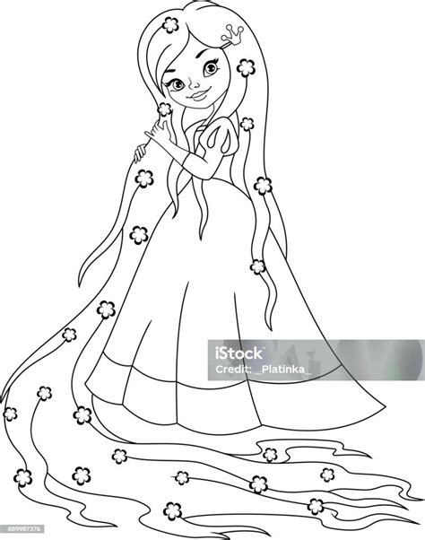 Halaman Mewarnai Putri Rapunzel Ilustrasi Stok - Unduh Gambar Sekarang ...