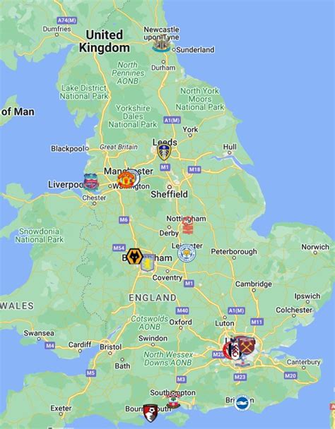 Premier League Teams Map with logos | Premier League Teams Location ...