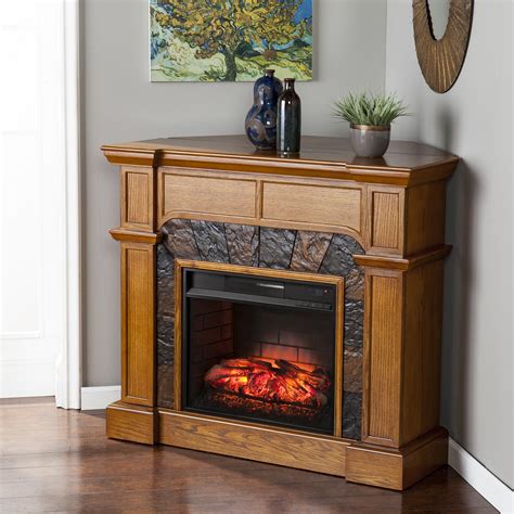 45.5" Cartwright Corner Faux Stone Infrared Fireplace - Oak - FI9285