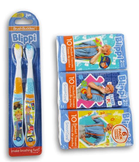 Blippi Toothbrush & Pocket Tissues Bundle - Kids Travel Kit - Soft ...