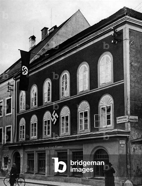 Image of Adolf Hitler's birthplace in Braunau am Inn, 1938 (b/w photo)