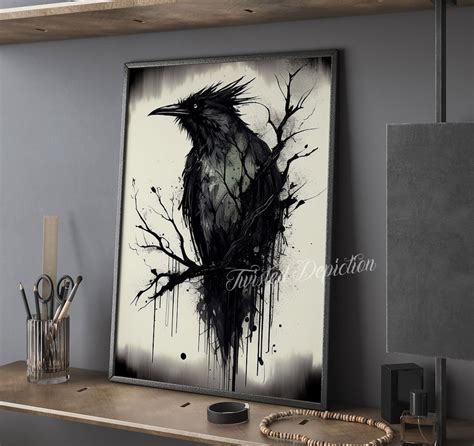 GOTHIC CROW, Crow Painting, Crow Wall Art. Framed Fine Art, Canvas, or ...