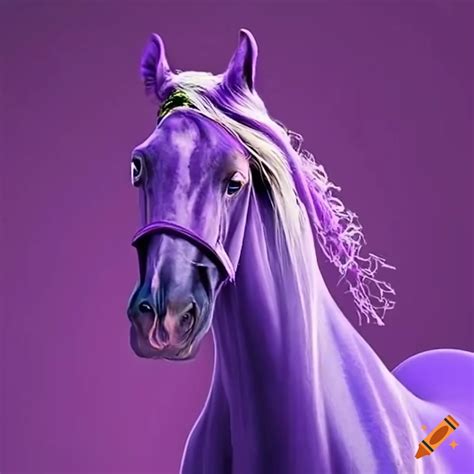 Purple horse standing on grass