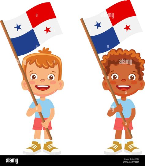 Bandera de Panamá en mano. Niños con bandera. Vector de la bandera ...