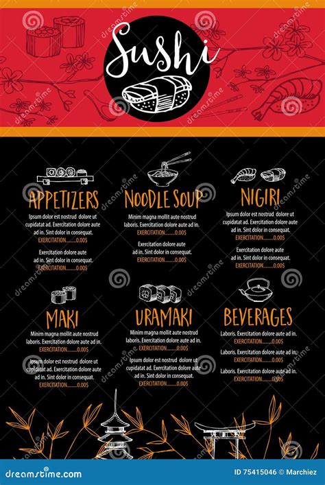 Sushi Restaurant Menu, Template Design. Stock Vector - Illustration of hipster, drink: 75415046