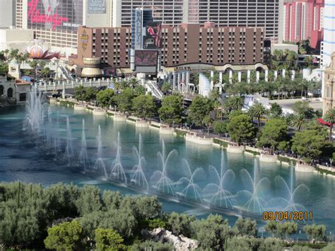 Balcony View of The Bellagio Fountains from The Cosmopolitan Hotel--I wonder if our room is on ...