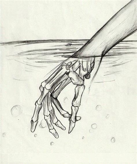 a drawing of a hand reaching into the water