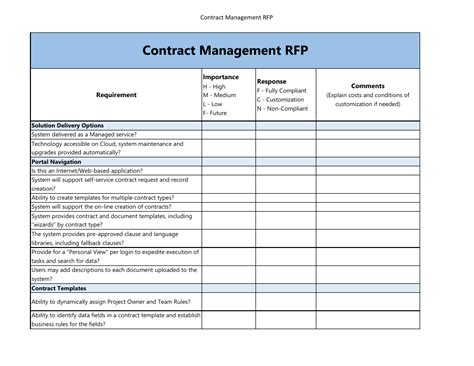 Contract Management Rfp Spreadsheet Template Download Printable PDF | Templateroller