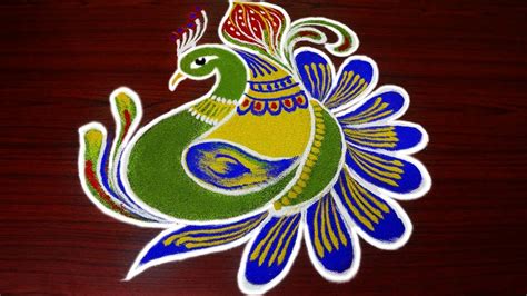 Best Peacock rangoli designs with colours - Fashion Beauty Mehndi Jewellery Blouse Design