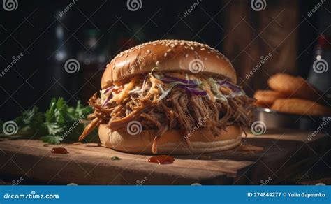 American Barbecued Pulled Pork Sandwich Illustration AI Generative Stock Illustration ...