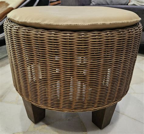 Rattan Round Stools with new Leather Seat Cushion, Furniture & Home ...