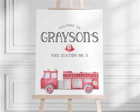 Firetruck Birthday Sign Firefighter Fire Engine Birthday Party Welcome Sign Entrance Sign Wall ...