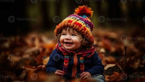 Cute toddler smiling outdoors in autumn forest, enjoying nature beauty generated by AI 24578799 ...