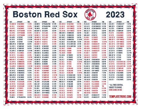 Printable 2023 Boston Red Sox Schedule