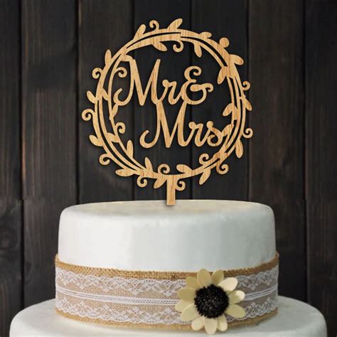 Free Shipping Rustic Wedding Cake Topper Round Wooden Cake Topper Mr and Mrs Party Cake Topper ...