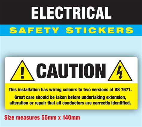 Pack of 50 Caution BS 7671 Strong Electrical Safety Stickers Labels 55 ...