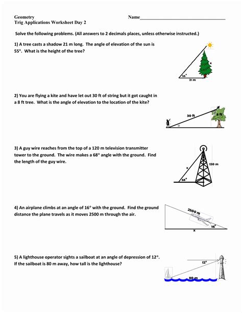 Trig Word Problems Worksheet