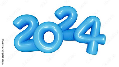 2024 blue balloons., 2024 blue foil balloons isolated over clear background. 3D rendering ...