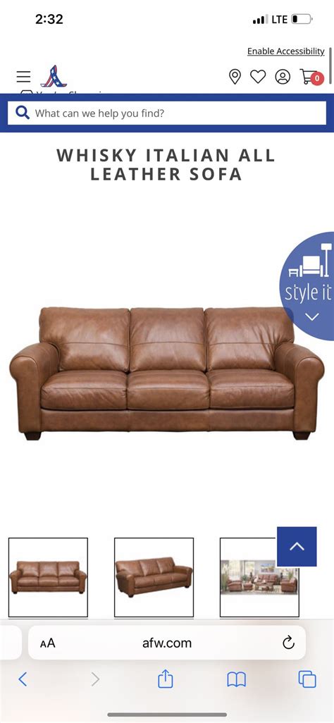 Whiskey Italian Leather Sofa Couch From American Furniture Warehouse ...