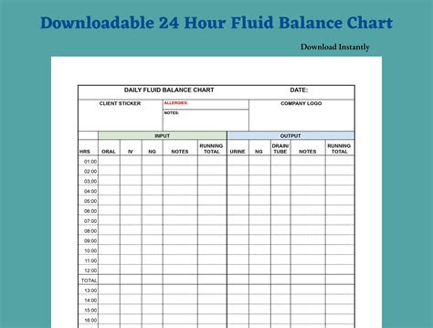 Downloadable 24 Hour Fluid Balance Chart - Etsy Ireland