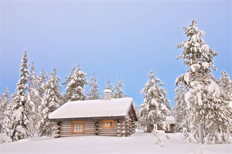 Download Tree Snow Winter Forest Man Made Cabin HD Wallpaper