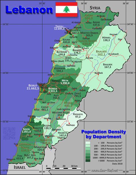 Map Lebanon - Popultion density by administrative division