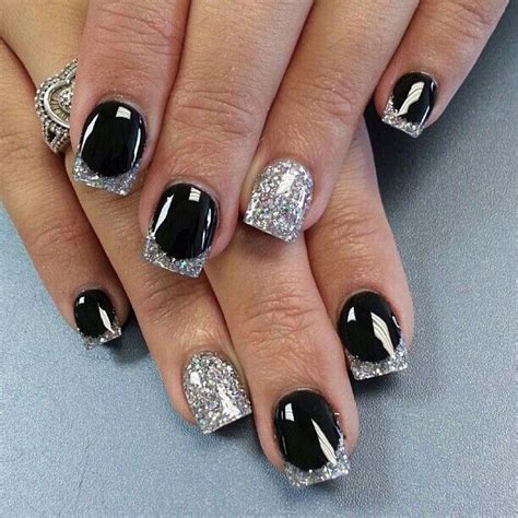 Black and silver tipped | Fancy nails, Silver nails, Silver nail designs