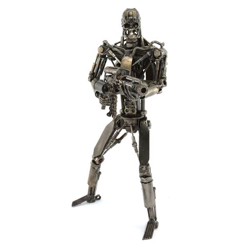 Terminator with Gun T-800 Arnold robot metal sculpture stainless steel