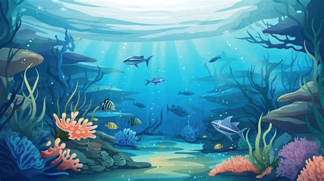 Cartoon Fish Underwater Seascape With Corals And Fishes Background ...