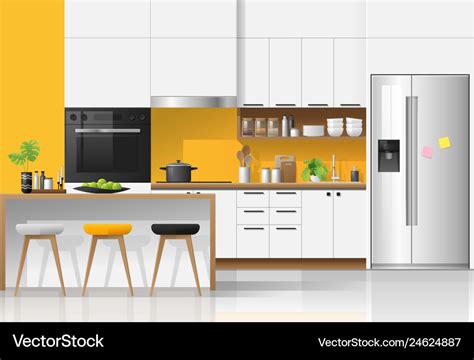 Modern colorful kitchen interior background Vector Image