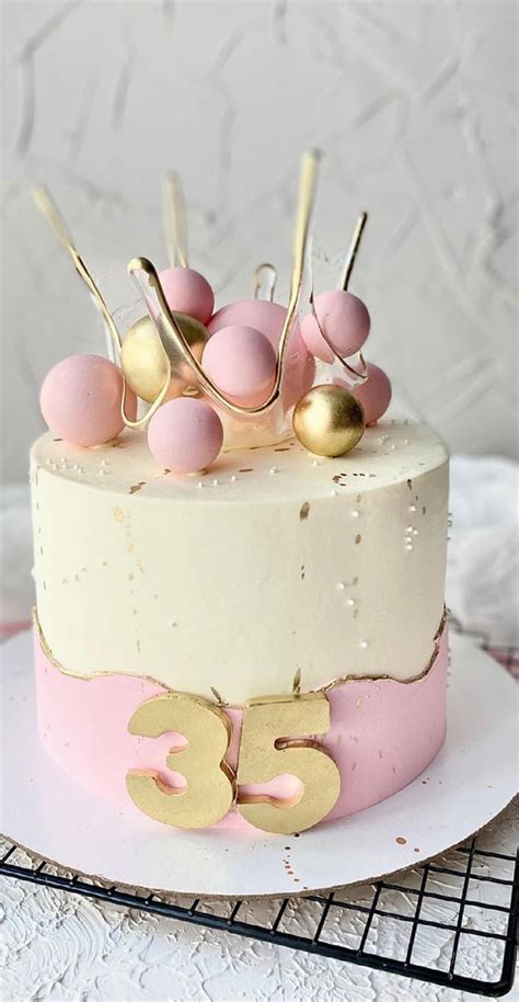 40 Cute Cake Ideas For Any Celebration : Pink and White Birthday Cake for 35th Birthday