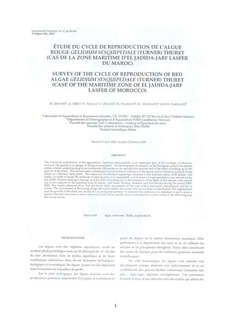 (PDF) Survey of the Cycle of Reproduction of Red Algae Gelidium sesquipedale (Turner) Thuret ...