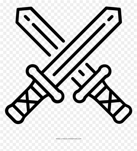 Crossed Swords Coloring Page - Two Swords Crossed Drawing, HD Png Download - vhv