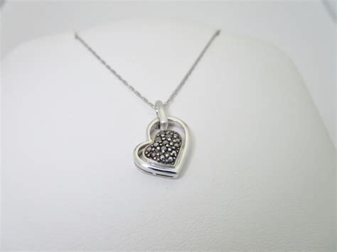 sterling silver diamond heart necklace, silver diamond heart pendant ...