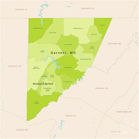 MD Garrett County Vector Map Green Digital Art by Frank Ramspott | Pixels