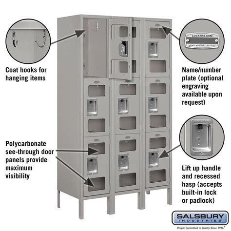 12" Wide Triple Tier See-Through Metal Locker - 3 Wide - 5 Feet High ...