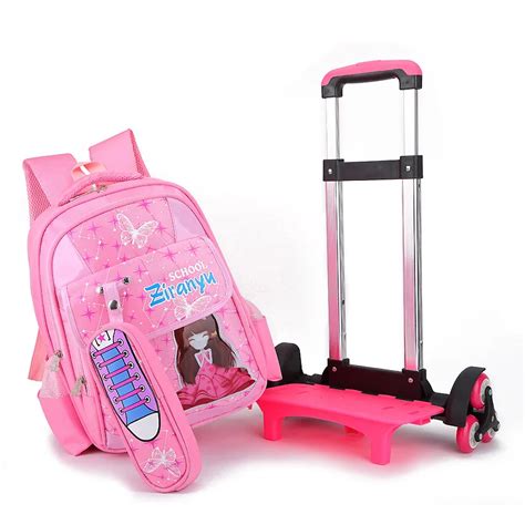 Children Trolley Women Backpack Wheeled School Bag For Girls Men Wheel ...