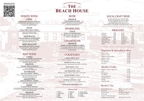 Menu at The Beach House Greystones - THE BEACH HOUSE