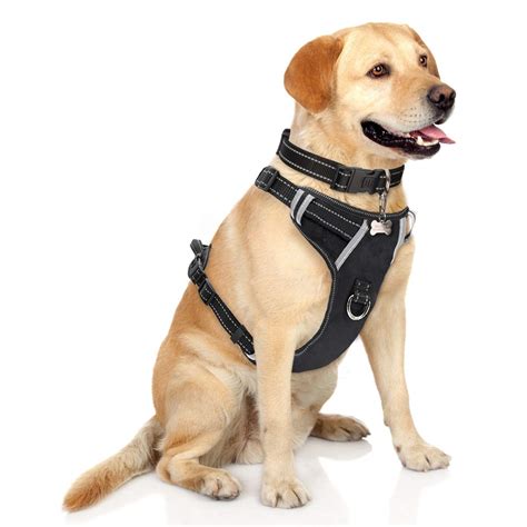 WINSEE Dog Harness No Pull, Pet Harnesses with Dog Collar, Adjustable Reflective Oxford Outdoor ...