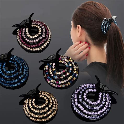 1PC Women Ladies Hair Clips Nest Rhinestone Hairpin Ponytail Bun Holder ...