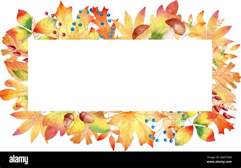 Fall leaves frame watercolor clipart. Autumn orange leaf illustration ...