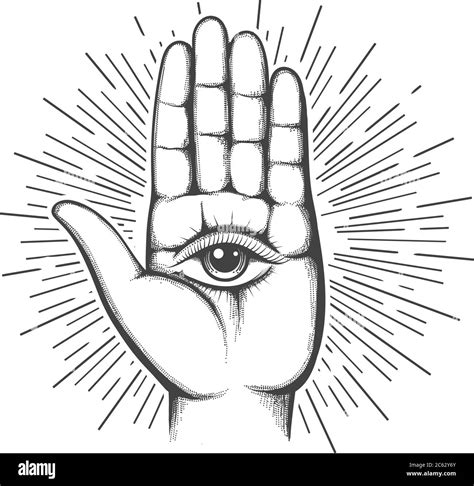 Eye symbol on palm of hand Black and White Stock Photos & Images - Alamy