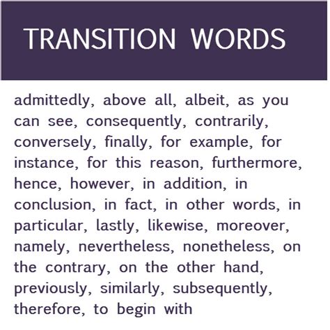 Transition Words and Phrases