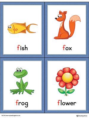 Letter F Words and Pictures Printable Cards: Fish, Fox, Frog, Flower (Color) Worksheet.The ...