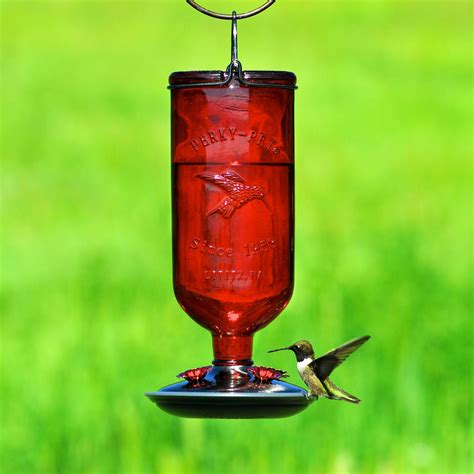 Perky-Pet Red 16 oz. Antique Glass Bottle Hummingbird Feeder